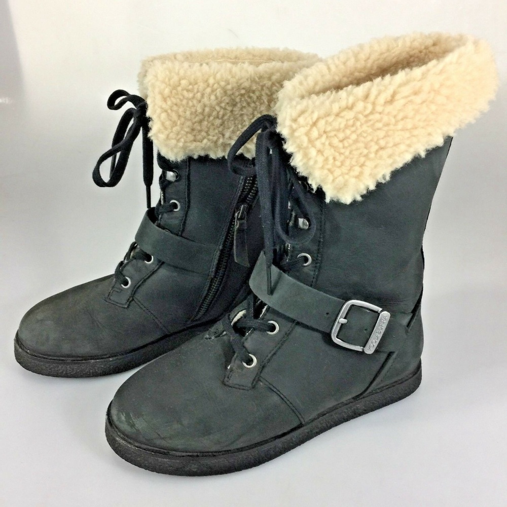 Koolaburra Black Leather Boots Shearling Womens 6 - Picture 8 of 8